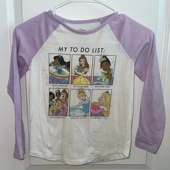 Disney Princess Girls 7/8 Raglan Sleeve Shirt - Purple and White - Picture 1 of 4